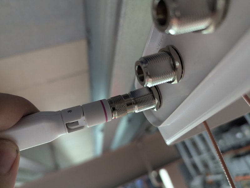 RP-TNC antenna correctly connected to a NEMA enclosure N-type port via RF adaptor